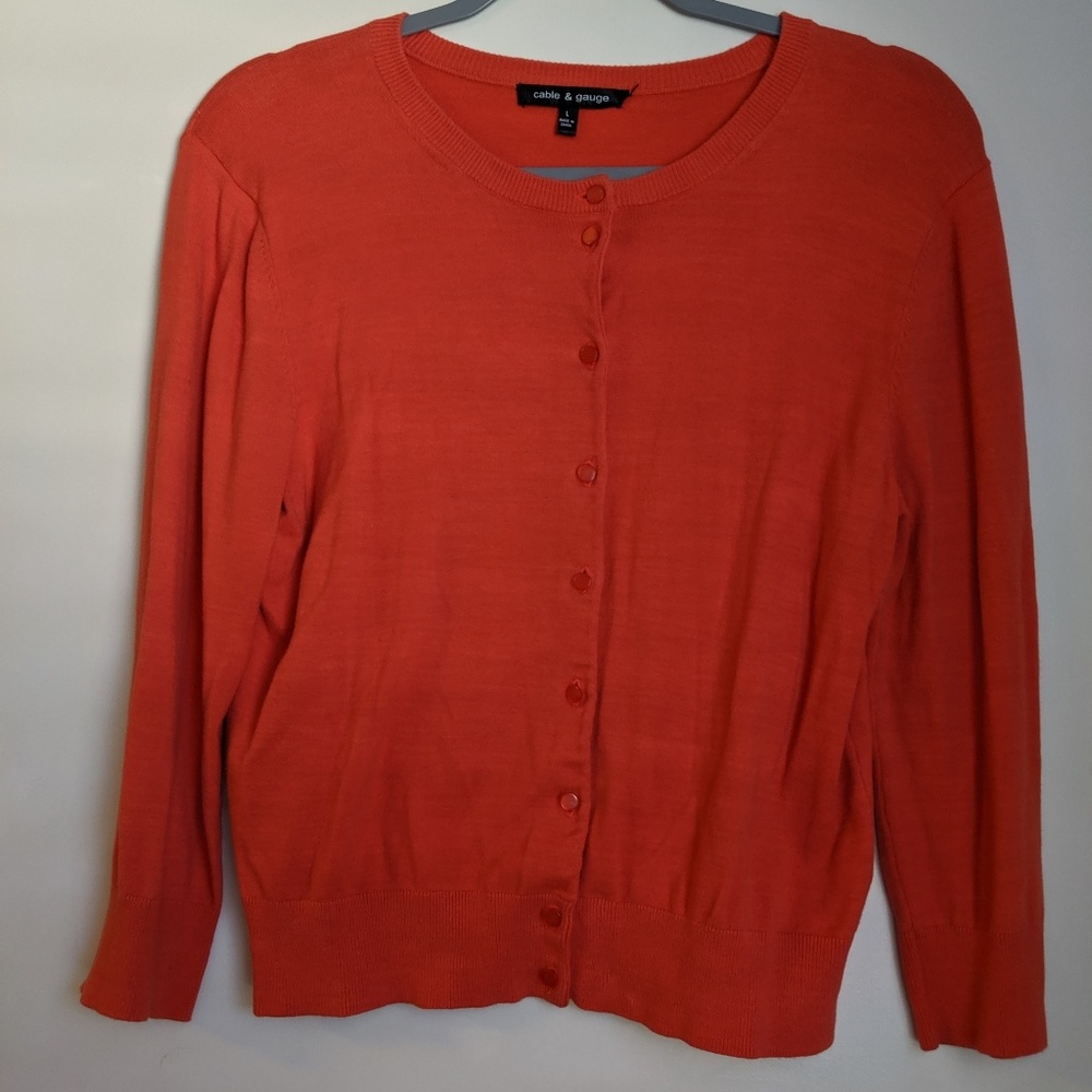 Orange 3/4 sleeve shorter length cardigan